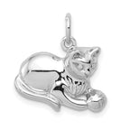 14k White Gold Solid Polished Open-Backed Cat with Ball Charm
