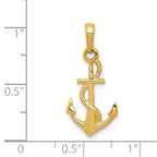 14K Solid Polished 3-D Anchor with Rope Pendant
