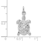 14k White Gold Solid Polished Open-Backed Turtle Charm