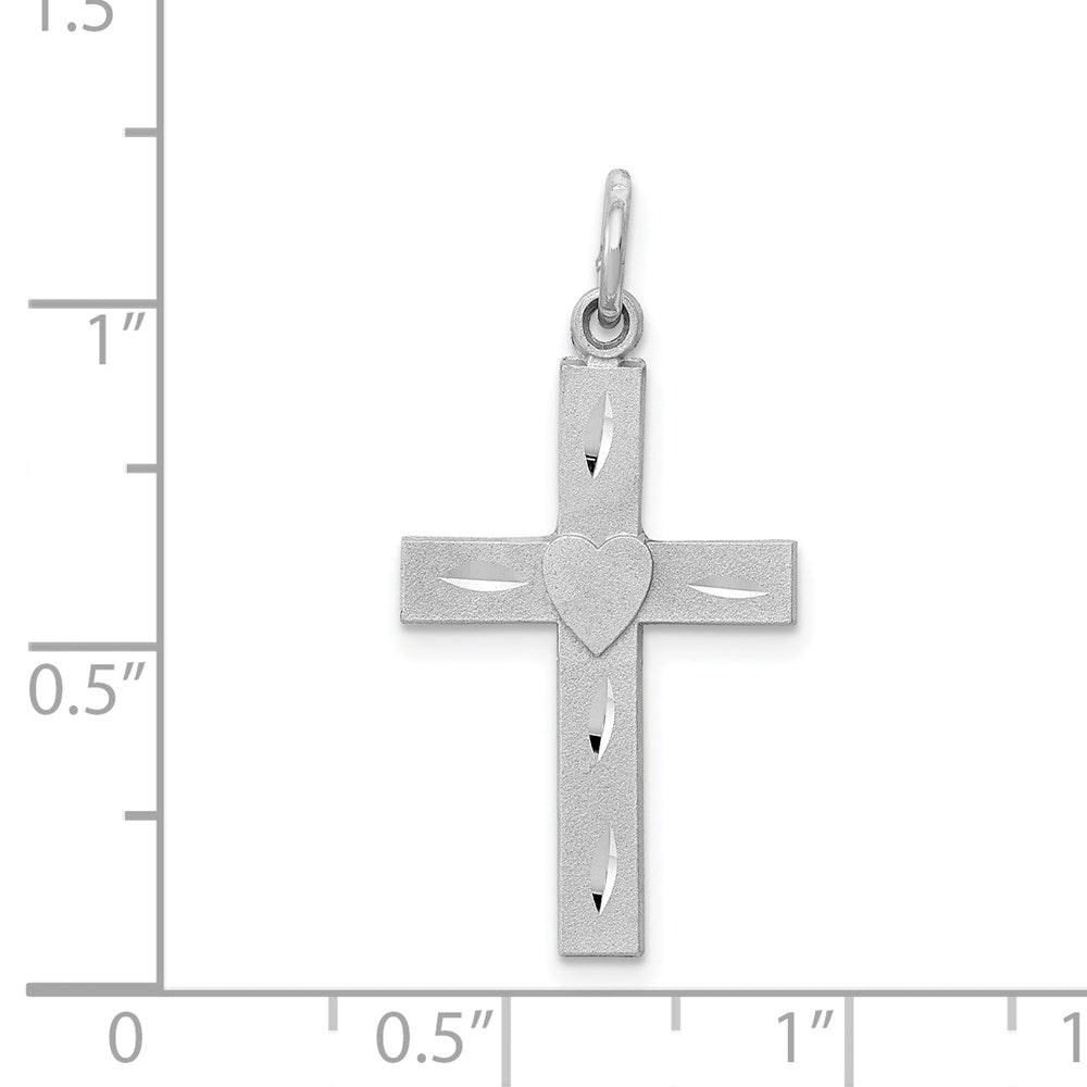 14k White Gold Diamond-cut Latin Cross with Heart Charm