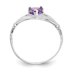 14k White Gold CZ February Birthstone Claddagh Heart Ring