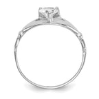 14k White Gold CZ April Birthstone Claddagh Heart Ring