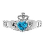 14k White Gold CZ December Birthstone Claddagh Heart Ring