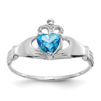 14k White Gold CZ December Birthstone Claddagh Heart Ring