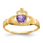 14k CZ February Birthstone Claddagh Heart Ring