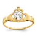 14k CZ April Birthstone Claddagh Heart Ring