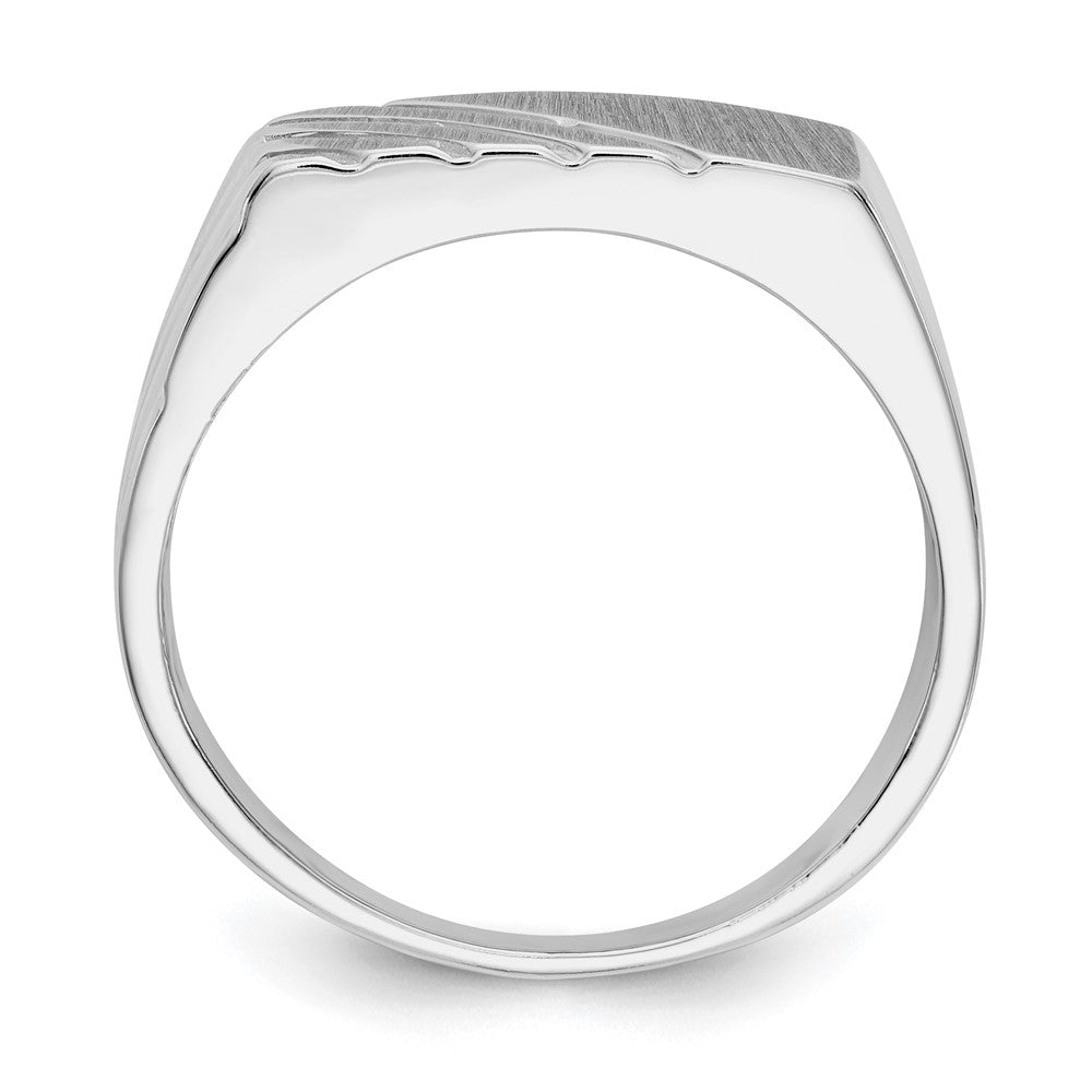 14k White Gold 16.5x7.5mm Rectangle Stripe Open Back Mens Signet Ring