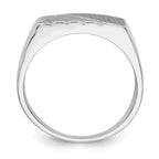 14k White Gold 16.5x7.5mm Rectangle Stripe Open Back Mens Signet Ring