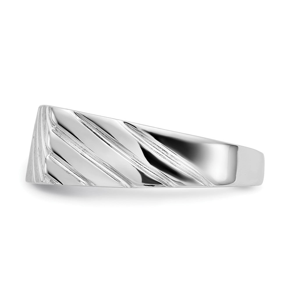 14k White Gold 16.5x7.5mm Rectangle Stripe Open Back Mens Signet Ring