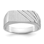 14k White Gold 16.5x7.5mm Rectangle Stripe Open Back Mens Signet Ring