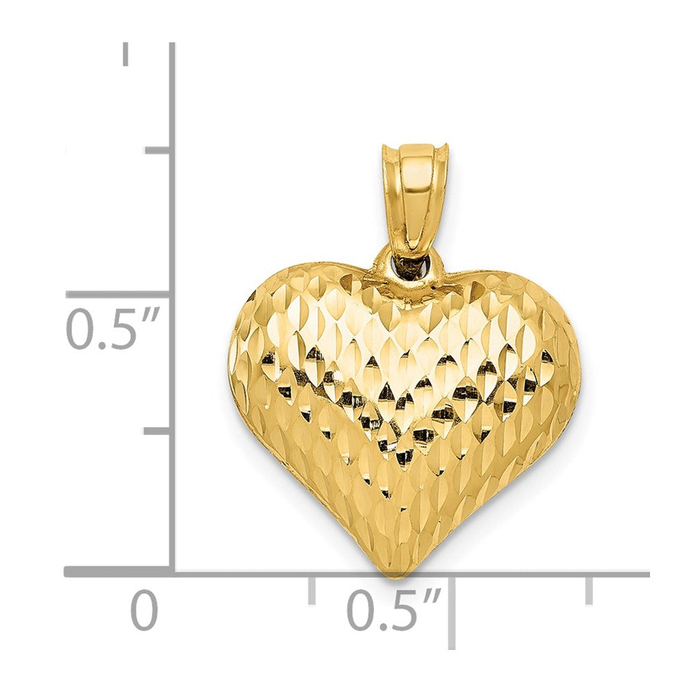 14K Polished and Textured 3-D Puffed Heart Pendant