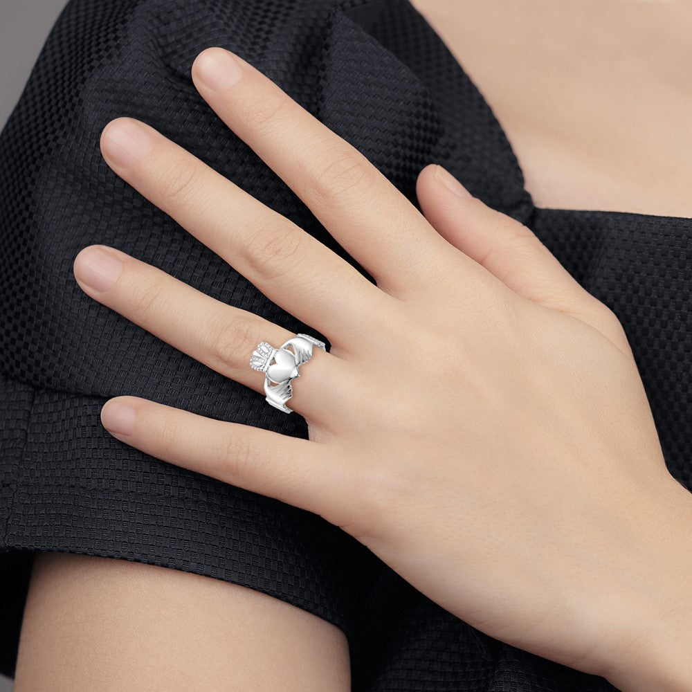 14k White Gold Mens Polished Claddagh Ring