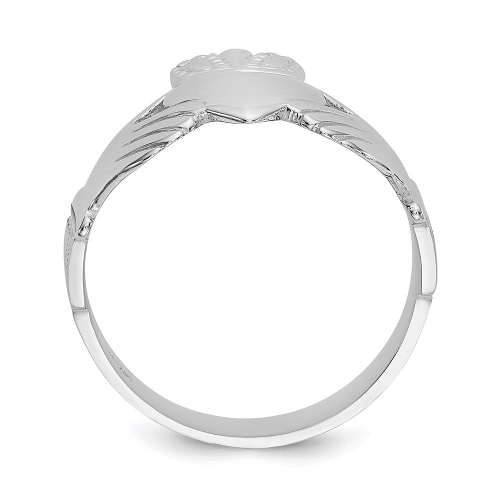 14k White Gold Mens Polished Claddagh Ring