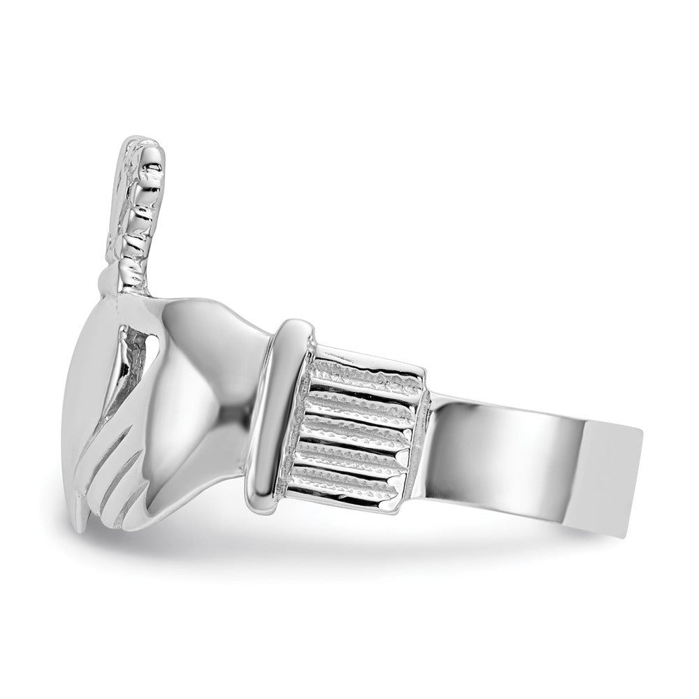 14k White Gold Mens Polished Claddagh Ring