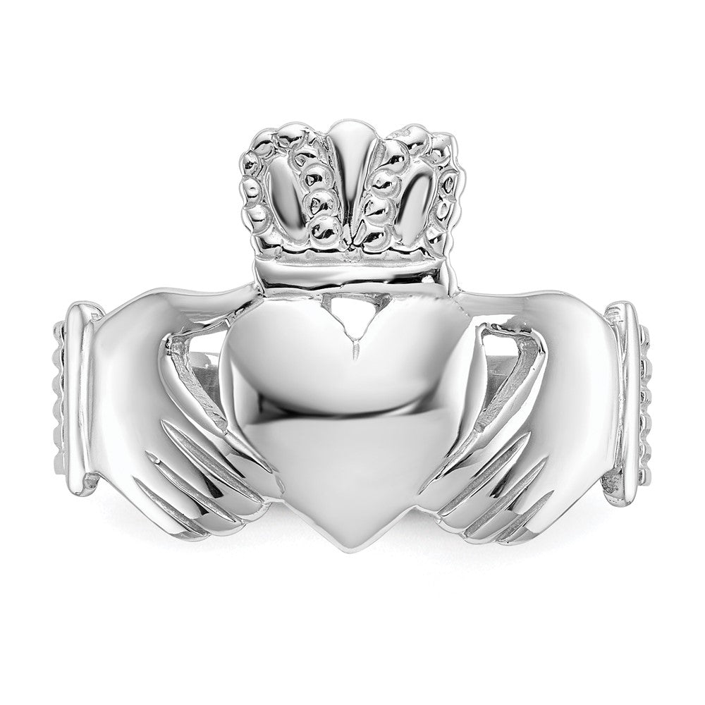 14k White Gold Mens Polished Claddagh Ring