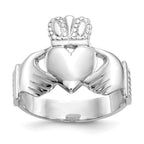14k White Gold Mens Polished Claddagh Ring