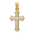 14k and White Rhodium Reversible Hollow Cross Pendant