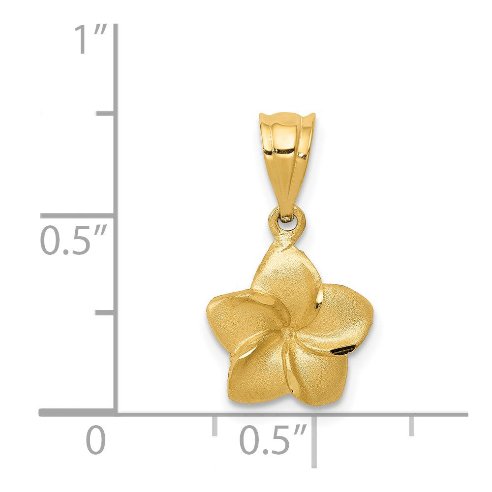 14k Satin Diamond-cut Plumeria Floral Charm Pendant