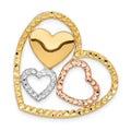 14K Yellow and Rose Gold with White Rhodium Triple Heart Chain Slide