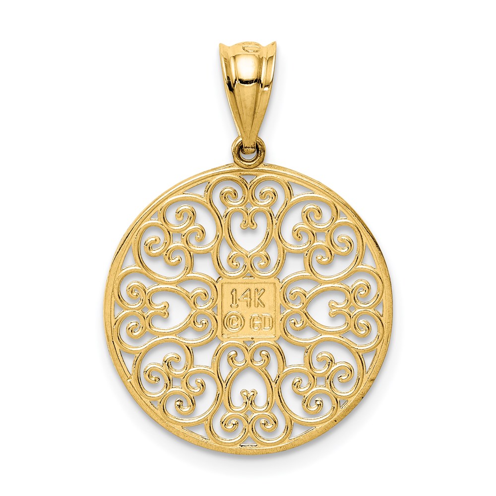 14K Fancy Filigree and Diamond Cut Charm