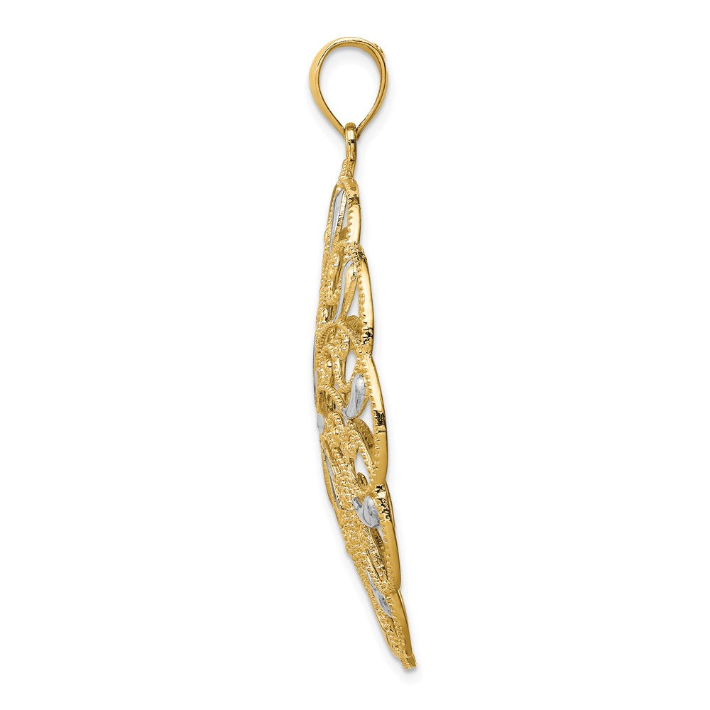 14k and White Rhodium Diamond-cut Fancy Swirl Pendant