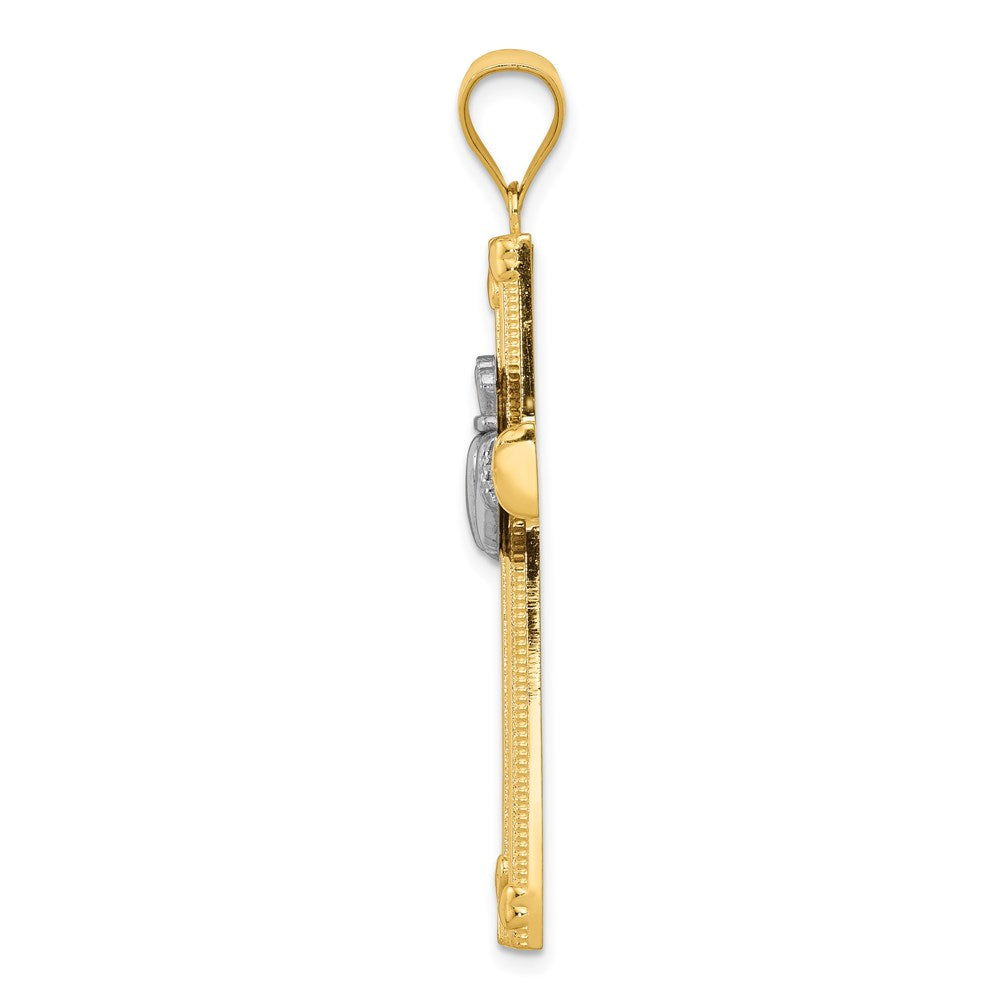 14k Two-tone Large Claddagh Cross Pendant