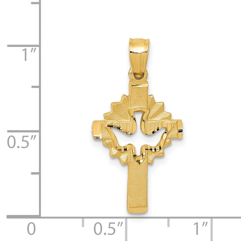 14k Satin Diamond-cut Dove Cross Charm