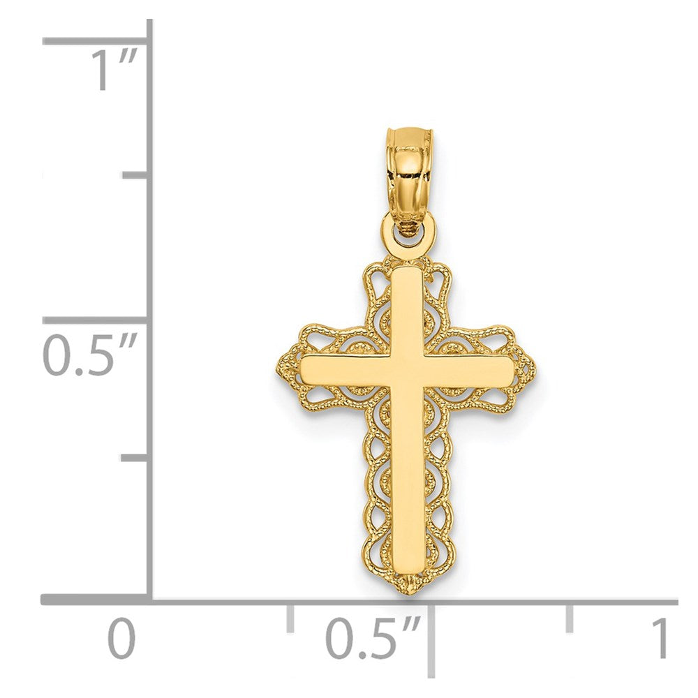14k Budded Cross with Lacey Trim Charm