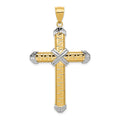 14K and White Rhodium Greek Key -X- Center Cross Pendant
