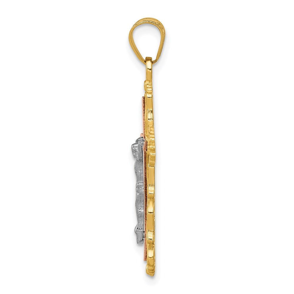 14K Tri-color Diamond-cut Filigree Crucifix Pendant