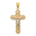 14K Tri-color Diamond-cut Filigree Crucifix Pendant