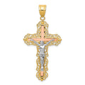 14K Tri-color Diamond-cut Filigree Crucifix Pendant