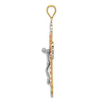14K Tri-Color and White Rhodium Large Diamond-cut Crucifix Pendant