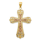 14K Tri-Color and White Rhodium Large Diamond-cut Crucifix Pendant