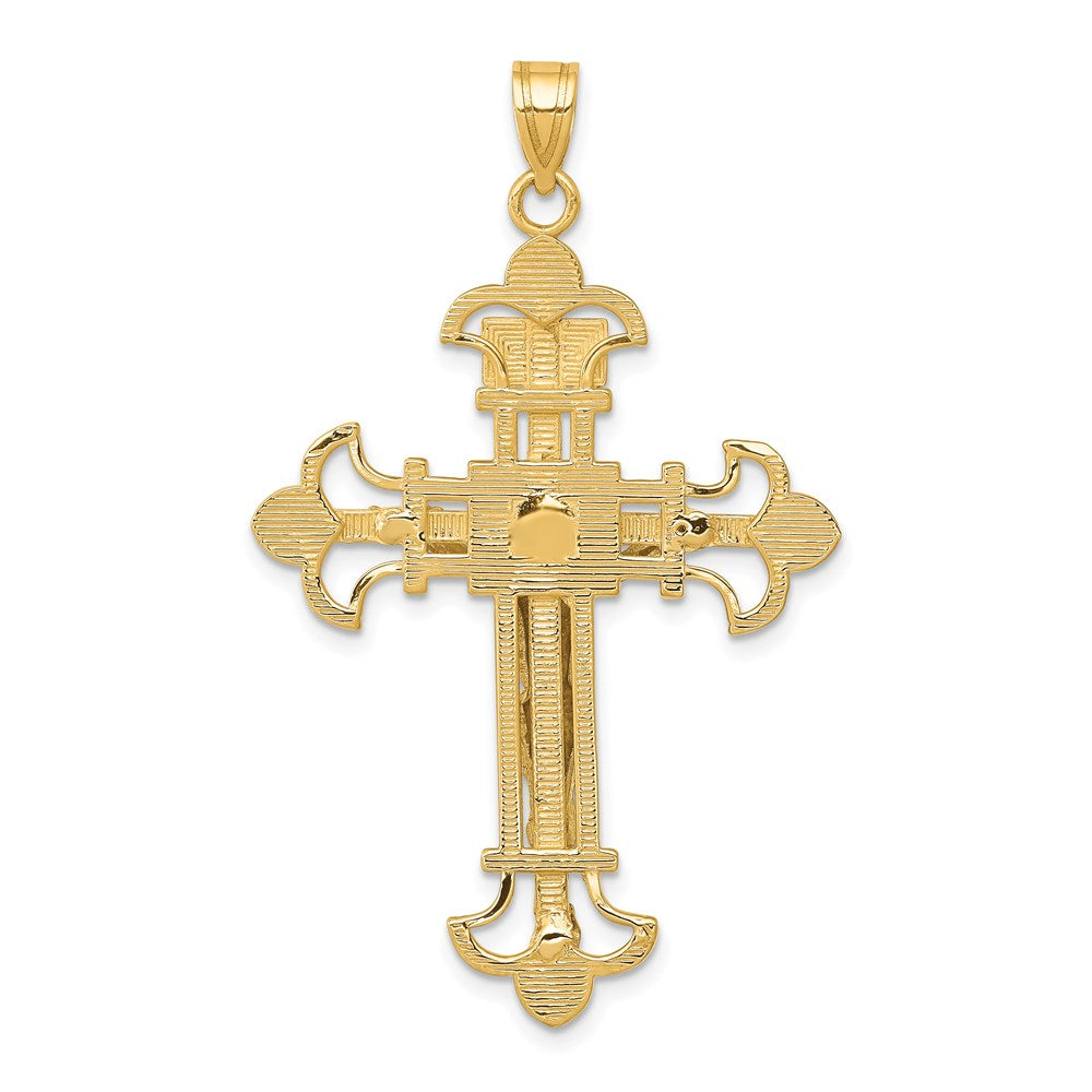 14K Two-tone INRI Fleur de Lis Crucifix Pendant
