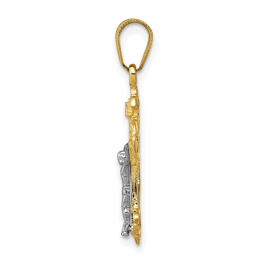 14K Two-tone INRI Fleur de Lis Crucifix Charm
