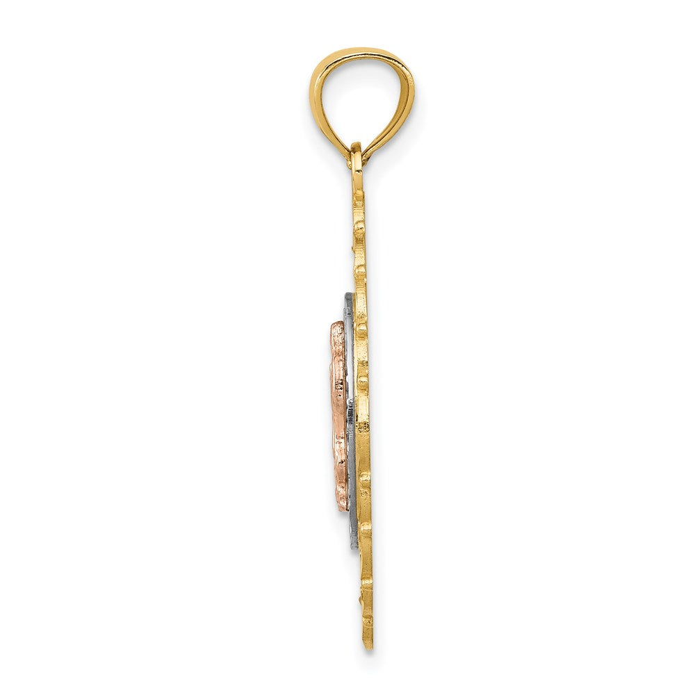 14k Tri-color Our Lady of Guadalupe Oval Pendant