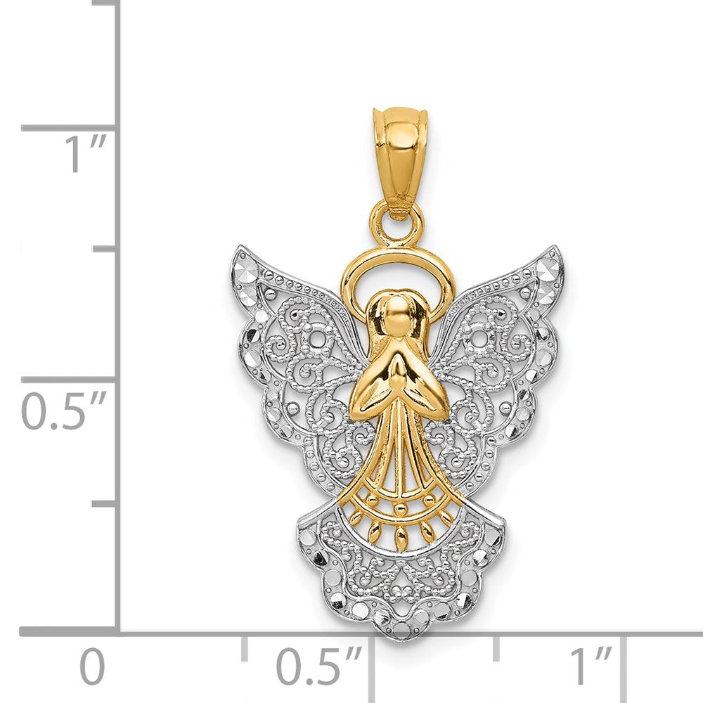 14k and White Rhodium Filigree Angel Pendant