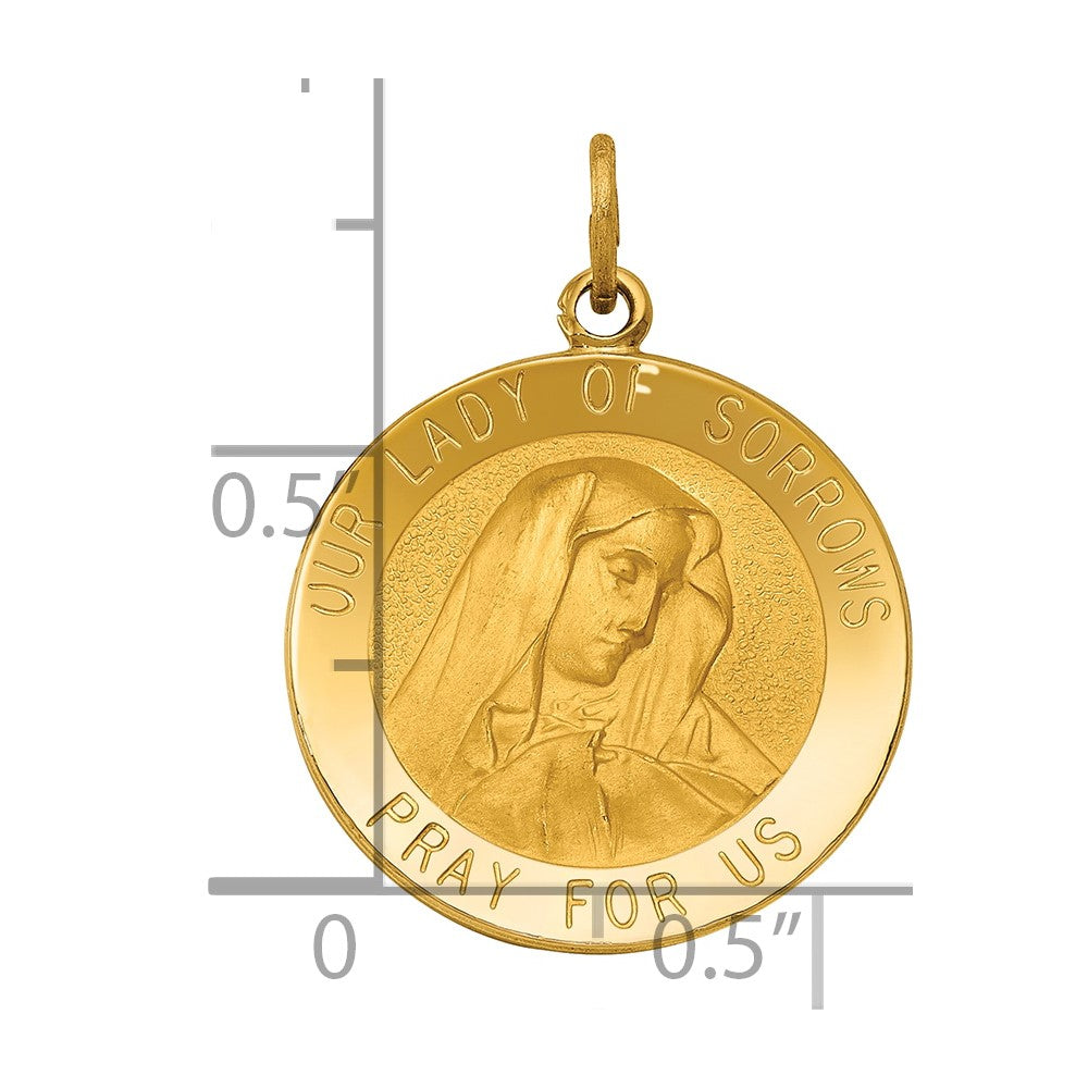 14k Polished and Satin Solid Our Lady of Sorrows Medal Round Pendant