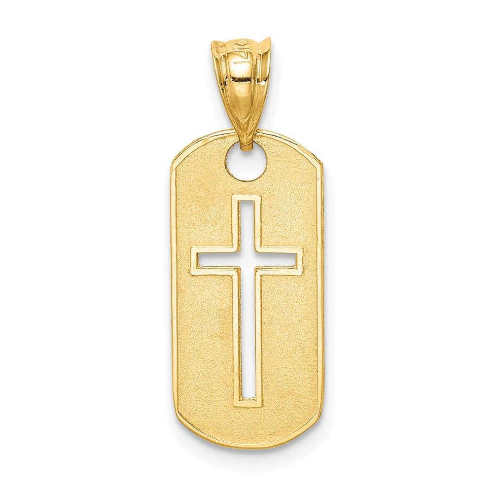 14k Polished Cross Cut-out Dog Tag Pendant