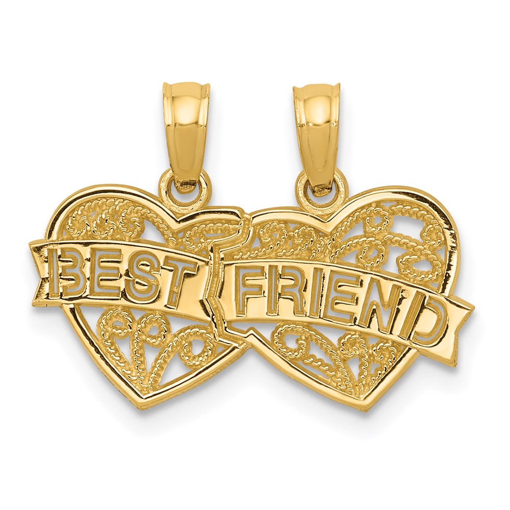 14K BEST FRIEND 2-Piece Break-apart Double Hearts Pendant
