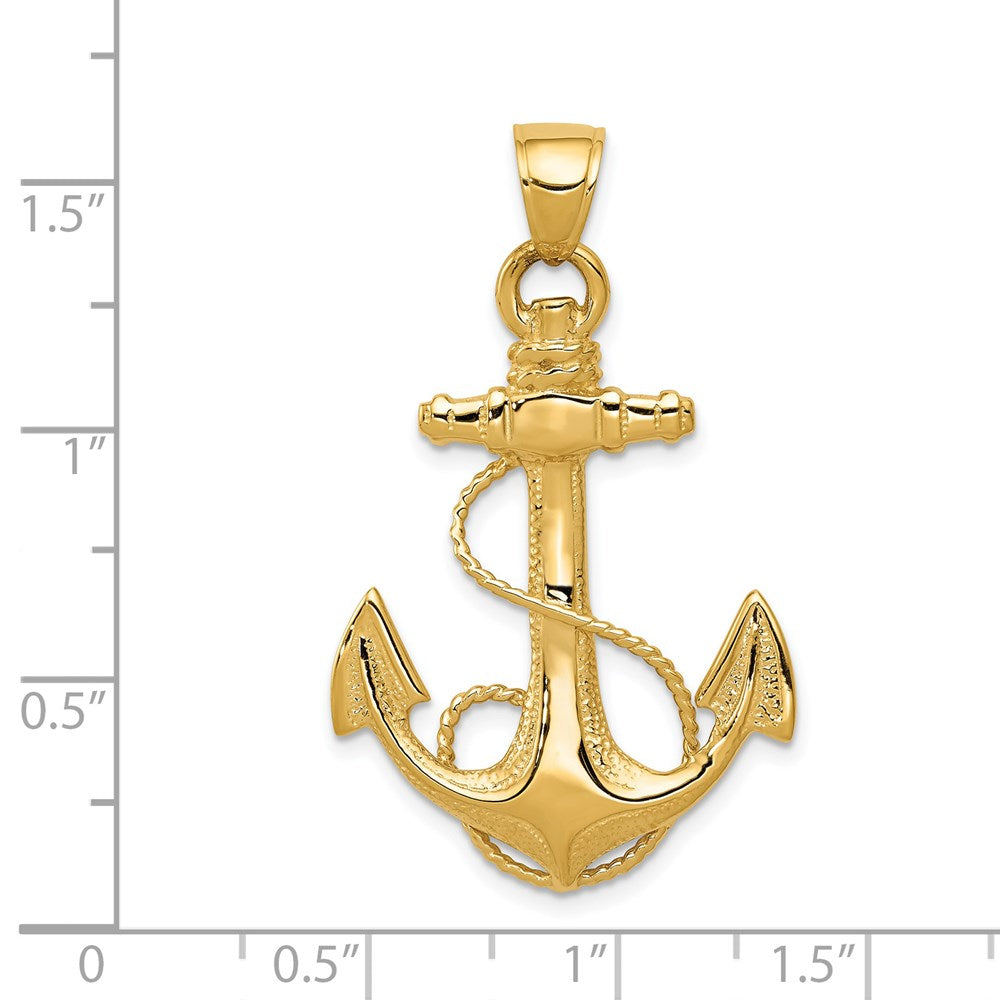 14K Large 2-D Anchor with Rope Pendant