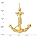 14K Large 3-D Solid Anchor with Wrapped Rope with Shackle Bail Pendant