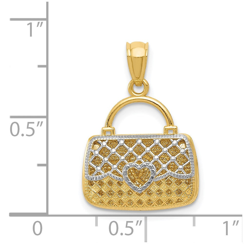 14K and White Rhodium 3-D Reversible Heart Handbag Pendant