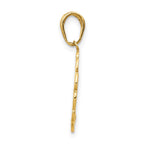 14K Hummingbird with Flower Round Scalloped Frame Pendant