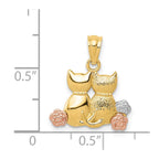 14k Two-tone with White Rhodium Two Cats Pendant