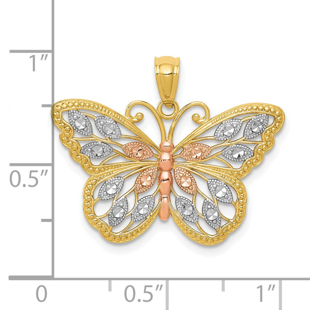 14k with White and Rose Rhodium Diamond-cut Butterfly Pendant