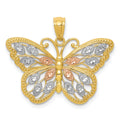 14k with White and Rose Rhodium Diamond-cut Butterfly Pendant