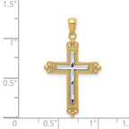 14K with White Rhodium Diamond Cut Cross Pendant