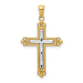 14K with White Rhodium Diamond Cut Cross Pendant